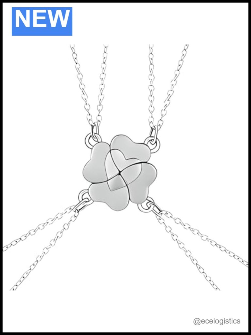 925 Sterling Silver Four Leaf Clover Pendant Necklace Set for 4 Best Friend BFF